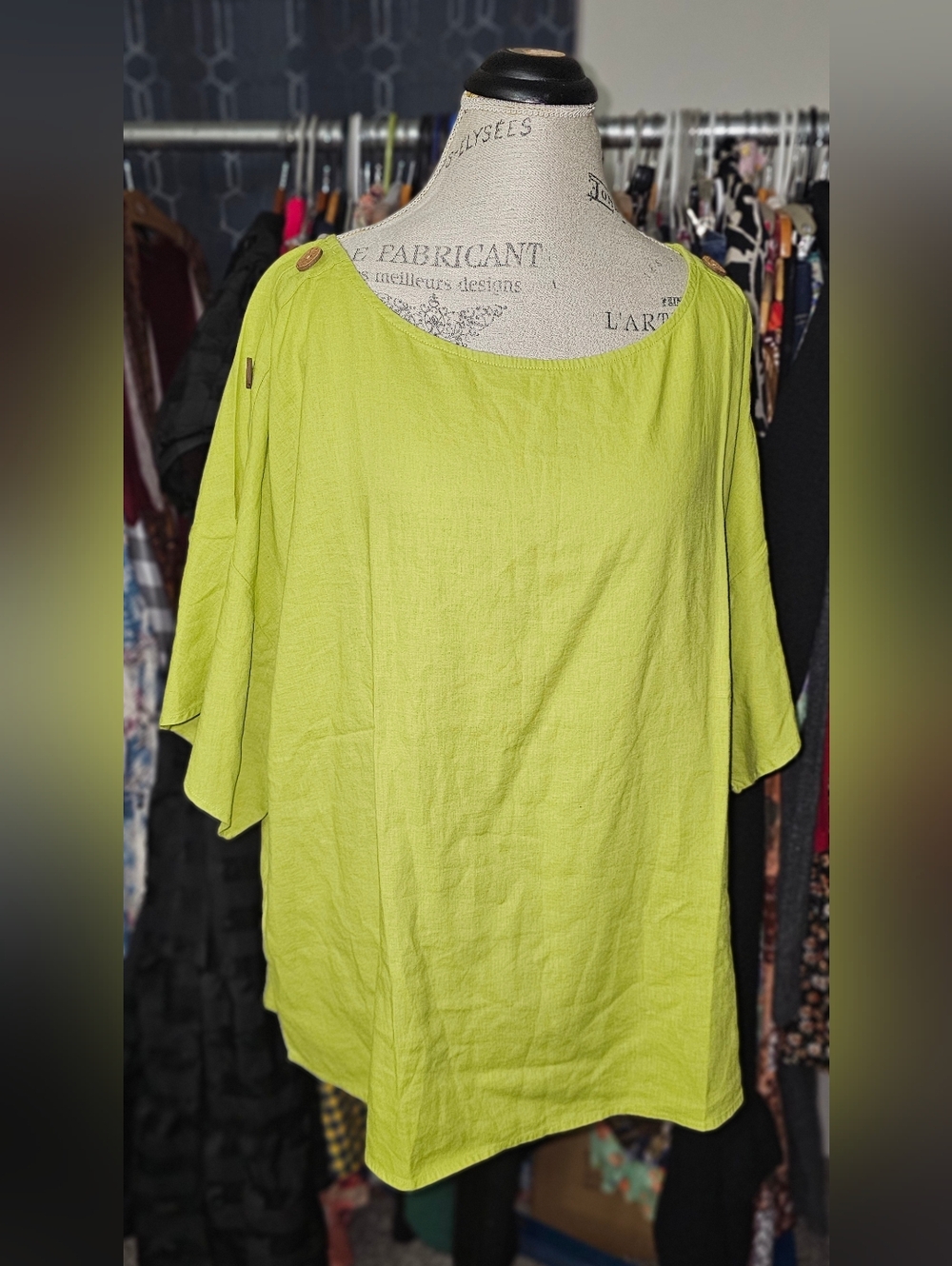 Soft Surroundings Lime Green Boatneck Linen-Blend Tunic